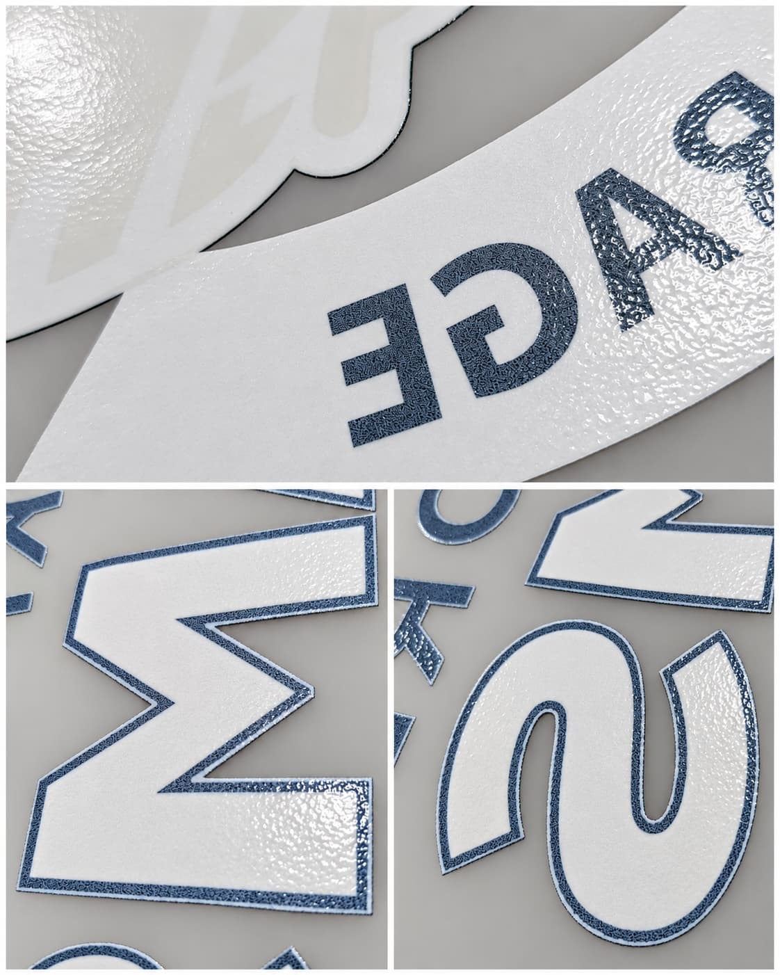 Close-up of the back of finished transfers showing the even orange-peel adhesive texture