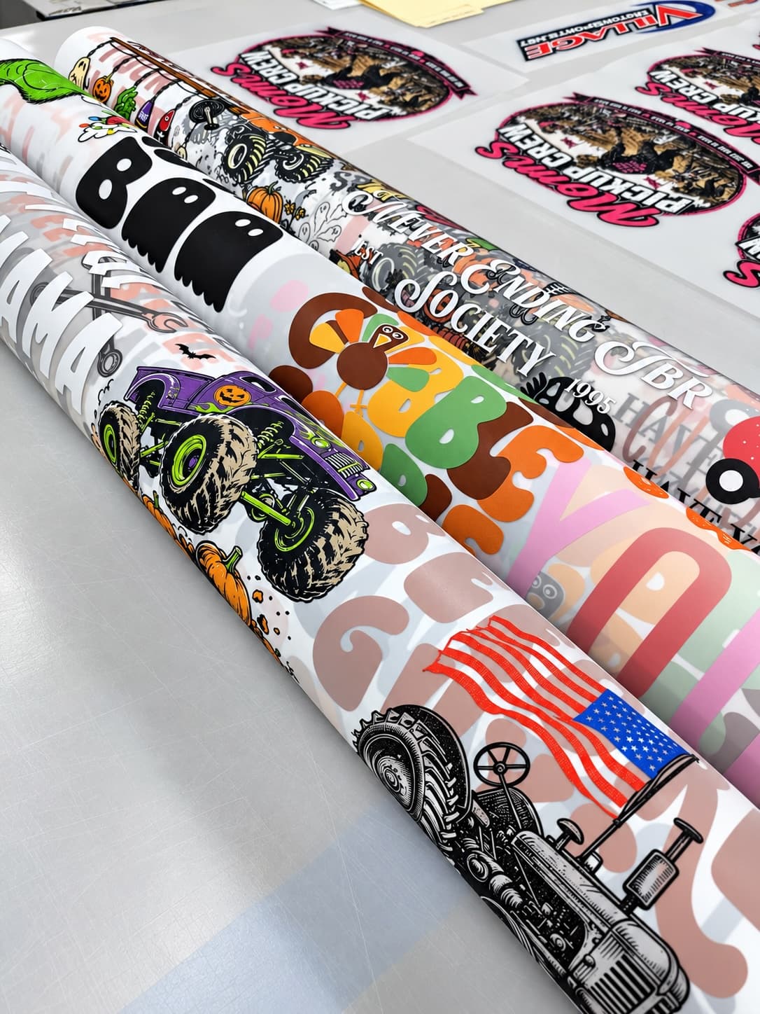Rolled transfers ready to pack and ship